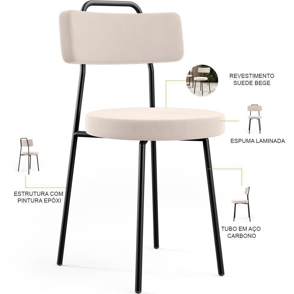 Kit 08 Cadeiras Decorativas Estofada Para Sala De Jantar Barcelona L02 Suede Bege - Lyam Decor - 7