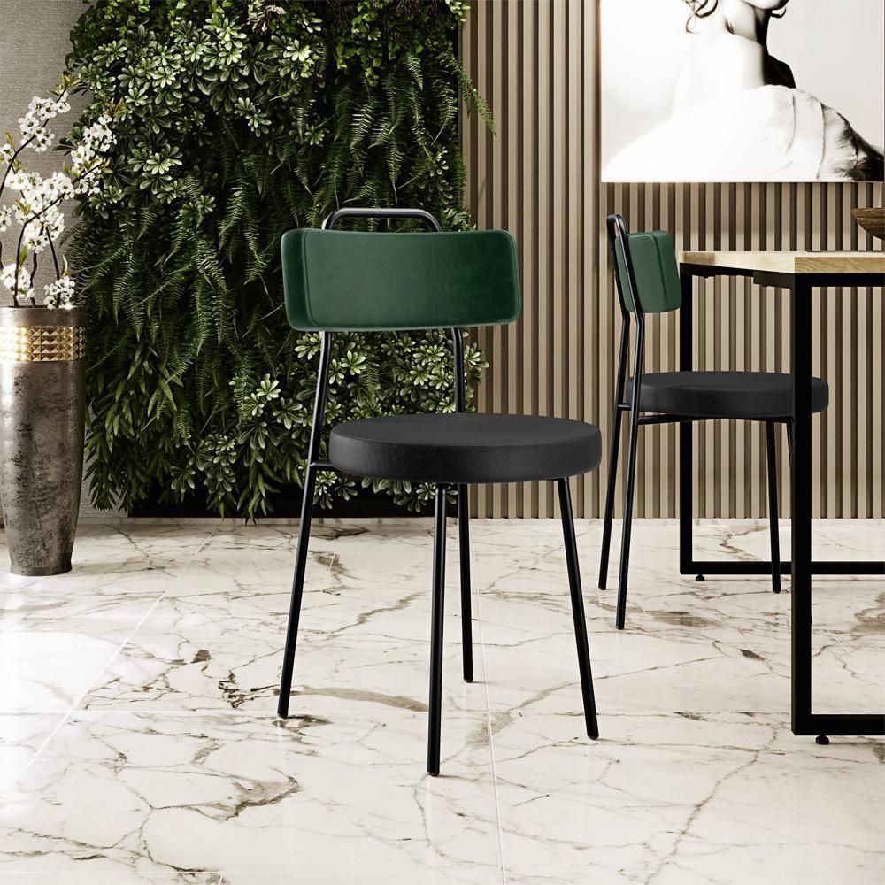 Kit 08 Cadeiras Estofada Para Sala Jantar Barcelona L02 Facto Verde Musgo Couríssimo Preto - Lyam - 8