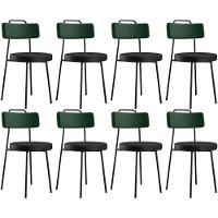Kit 08 Cadeiras Estofada Para Sala Jantar Barcelona L02 Facto Verde Musgo Couríssimo Preto - Lyam - 1
