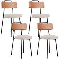 Kit 04 Cadeiras Decorativas Estofada Sala Jantar Barcelona L02 Couríssimo Camel Linho Bege - Lyam - 1