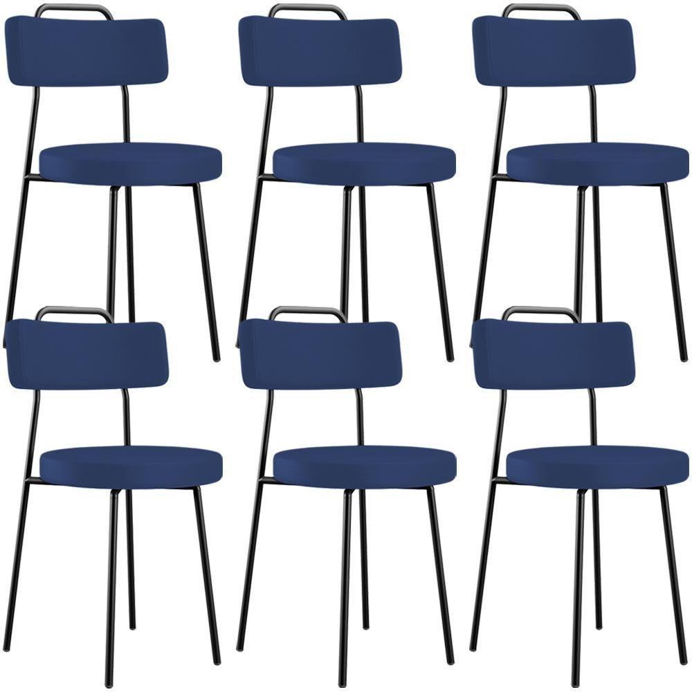 Kit 06 Cadeiras Decorativas Estofada Sala De Jantar Barcelona L02 Facto Azul Marinho - Lyam Decor - 1