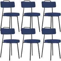 Kit 06 Cadeiras Decorativas Estofada Sala De Jantar Barcelona L02 Facto Azul Marinho - Lyam Decor - 1