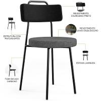 Kit 06 Cadeiras Estofada Sala De Jantar Barcelona L02 Couríssimo Preto Linho Cinza Escuro - Lyam - 7