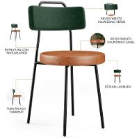 Kit 08 Cadeiras Estofada Para Sala Jantar Barcelona L02 Facto Verde Musgo Couríssimo Camel - Lyam - 8
