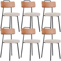 Kit 06 Cadeiras Decorativas Estofada Sala Jantar Barcelona L02 Couríssimo Camel Linho Bege - Lyam - 1