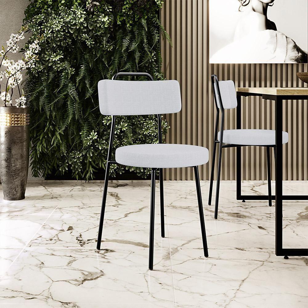 Kit 04 Cadeiras Decorativas Estofada Para Sala De Jantar Barcelona L02 Linho Cinza - Lyam Decor - 5