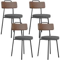 Kit 04 Cadeiras Estofada Sala De Jantar Barcelona L02 Couríssimo Marrom Linho Cinza Escuro - Lyam - 1