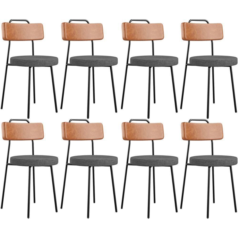 Kit 08 Cadeiras Estofada Sala De Jantar Barcelona L02 Couríssimo Camel Linho Cinza Escuro - Lyam - 1
