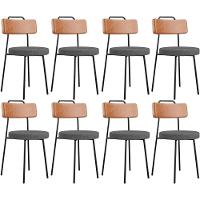 Kit 08 Cadeiras Estofada Sala De Jantar Barcelona L02 Couríssimo Camel Linho Cinza Escuro - Lyam - 1