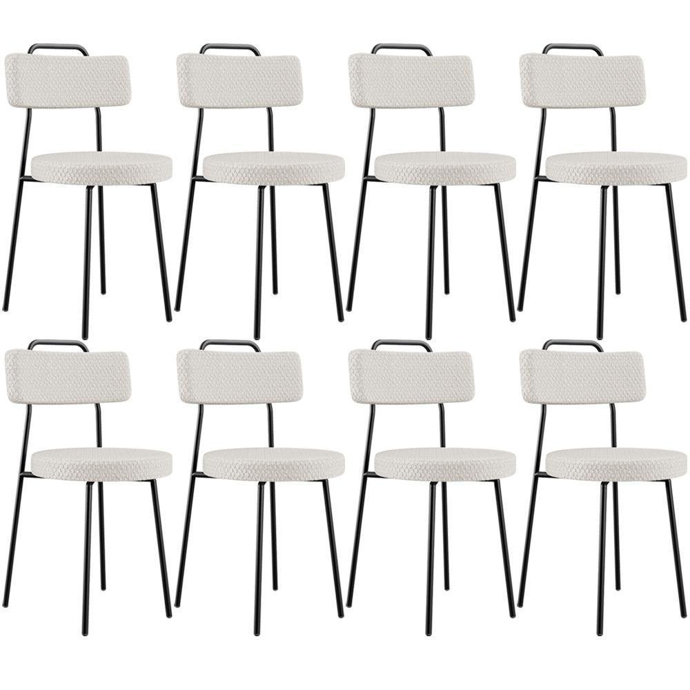 Kit 08 Cadeiras Decorativas Estofada Para Sala De Jantar Barcelona L02 Bouclê Cru - Lyam Decor - 1