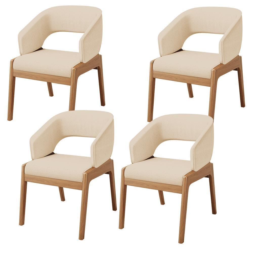 Kit 04 Cadeiras De Jantar E Estar Living Estofada Lince L02 Linho Bege Escuro - Lyam Decor - 1