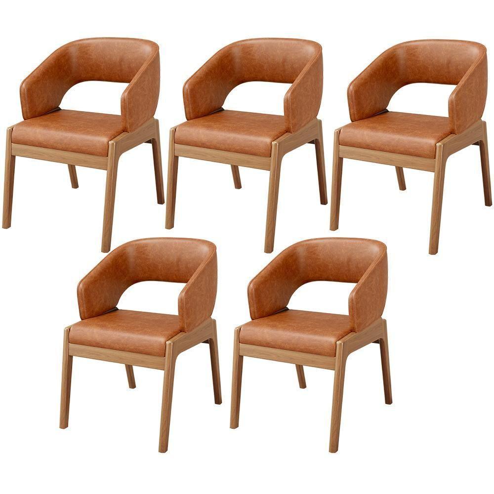 Kit 05 Cadeiras De Jantar E Estar Living Estofada Lince L02 Couríssimo Camel - Lyam Decor - 1