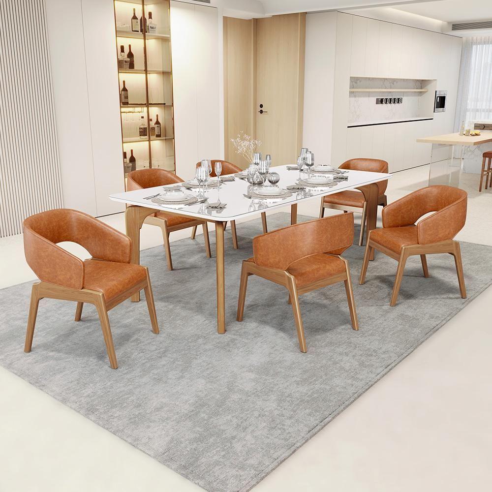 Kit 05 Cadeiras De Jantar E Estar Living Estofada Lince L02 Couríssimo Camel - Lyam Decor - 2