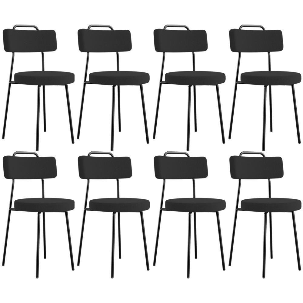 Kit 08 Cadeiras Decorativas Estofada Para Sala De Jantar Barcelona L02 Bouclê Preto - Lyam Decor - 1
