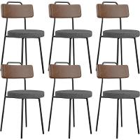 Kit 06 Cadeiras Estofada Sala De Jantar Barcelona L02 Couríssimo Marrom Linho Cinza Escuro - Lyam - 1