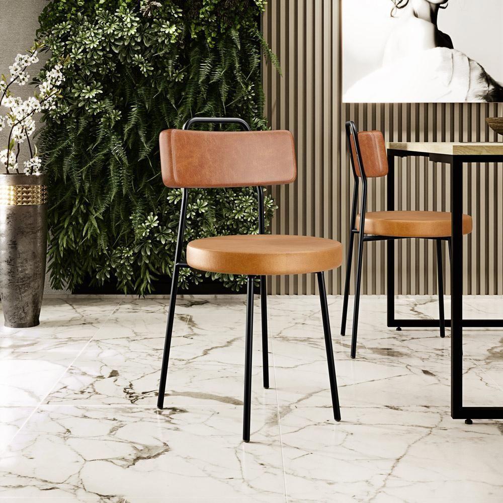 Kit 08 Cadeiras Decorativas Estofada Para Sala Jantar Barcelona L02 Couríssimo Camel Whisky - Lyam - 3