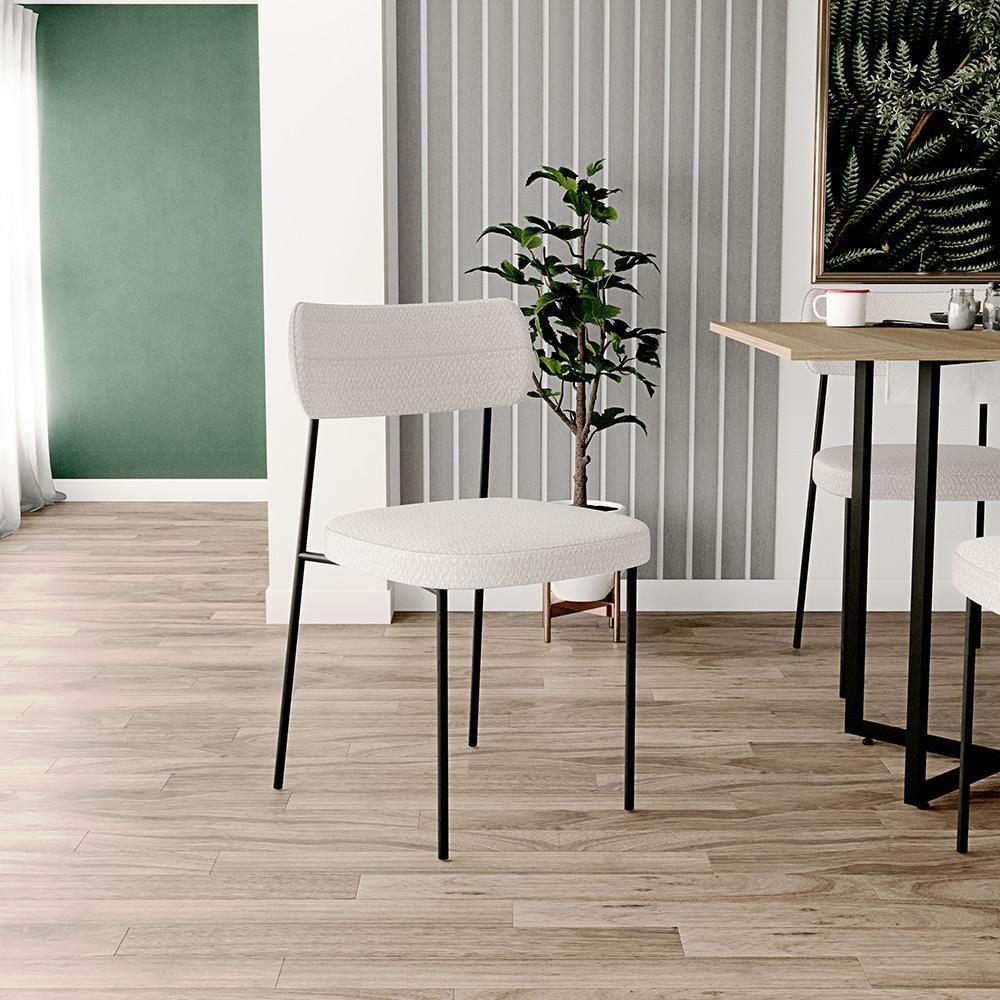 Kit 06 Cadeiras Estofadas Para Sala De Jantar Melina L02 Bouclê Cru - Lyam Decor - 3