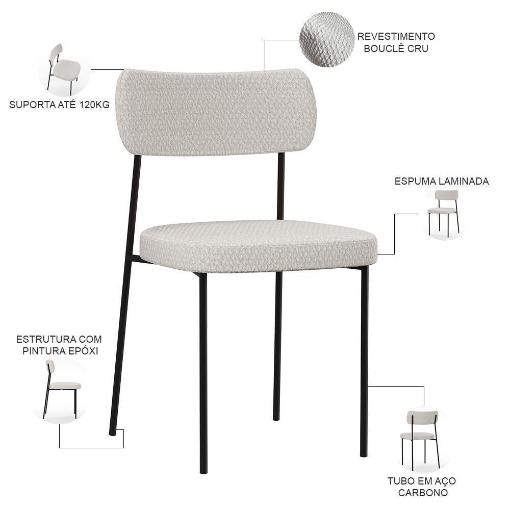 Kit 06 Cadeiras Estofadas Para Sala De Jantar Melina L02 Bouclê Cru - Lyam Decor - 6