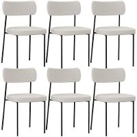 Kit 06 Cadeiras Estofadas Para Sala De Jantar Melina L02 Bouclê Cru - Lyam Decor - 1