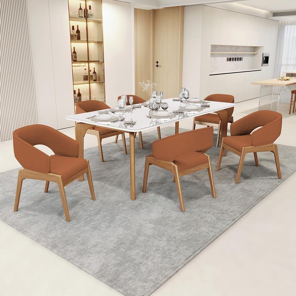 Kit 05 Cadeiras De Jantar E Estar Living Estofada Lince L02 Bouclê Terracota - Lyam Decor - 6