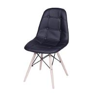 Cadeira Eames Dsw Botonê Assento Pu Preta Base Madeira - 1