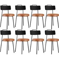 Kit 08 Cadeiras Decorativas Estofada Para Sala Jantar Barcelona L02 Couríssimo Preto Camel - Lyam - 1