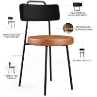 Kit 08 Cadeiras Decorativas Estofada Para Sala Jantar Barcelona L02 Couríssimo Preto Camel - Lyam - 5
