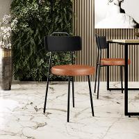 Kit 08 Cadeiras Decorativas Estofada Para Sala Jantar Barcelona L02 Couríssimo Preto Camel - Lyam - 7