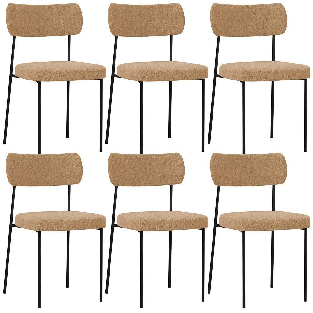 Kit 06 Cadeiras Estofadas Para Sala De Jantar Melina L02 Bouclê Mostarda - Lyam Decor - 1