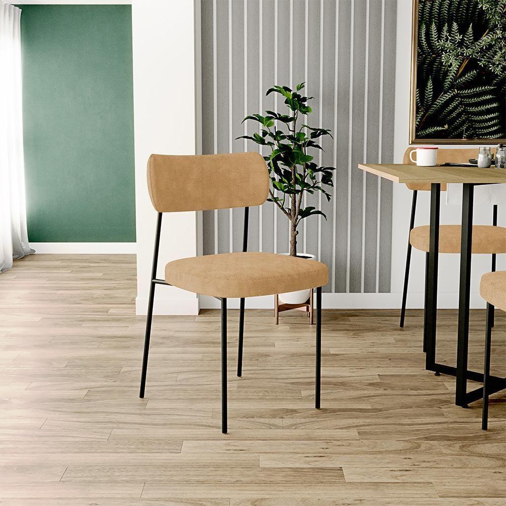 Kit 06 Cadeiras Estofadas Para Sala De Jantar Melina L02 Bouclê Mostarda - Lyam Decor - 7