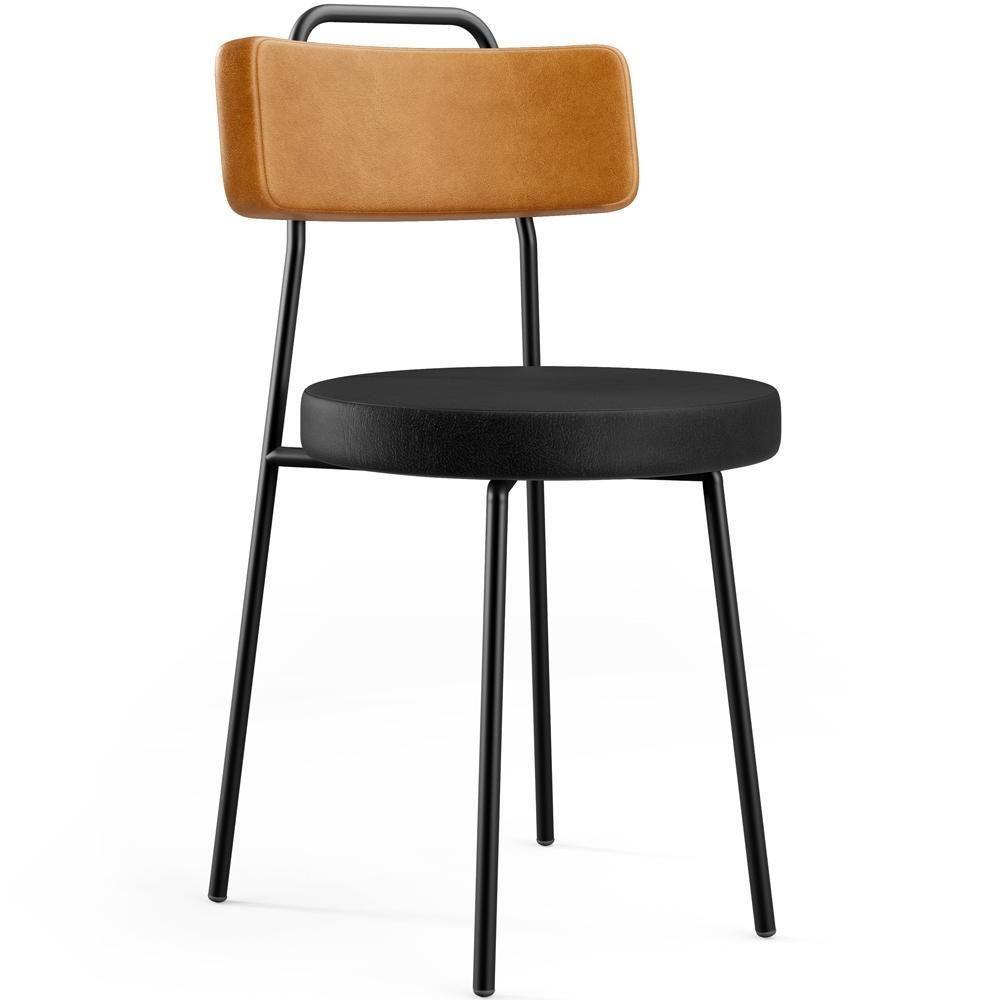 Kit 04 Cadeiras Decorativas Estofada Para Sala Jantar Barcelona L02 Couríssimo Whisky Preto - Lyam - 5