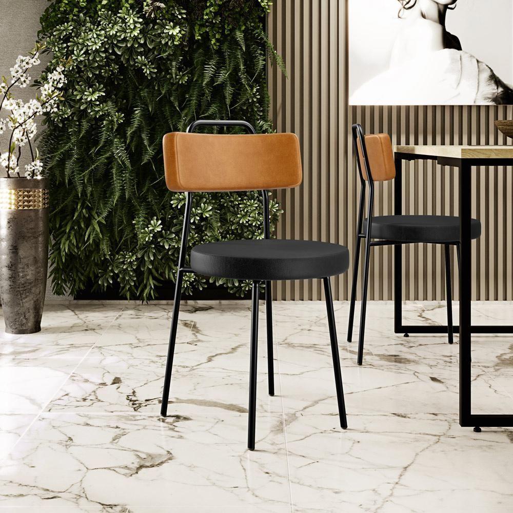 Kit 04 Cadeiras Decorativas Estofada Para Sala Jantar Barcelona L02 Couríssimo Whisky Preto - Lyam - 8