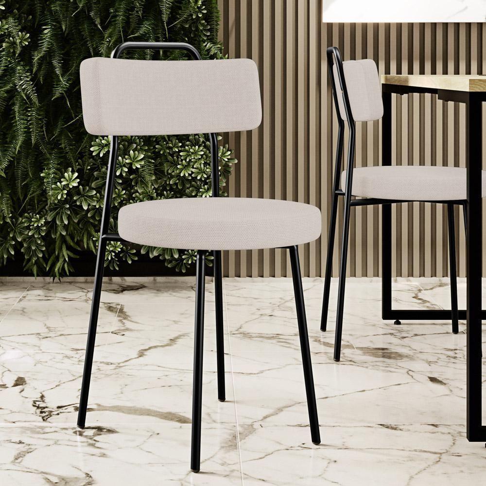 Kit 06 Cadeiras Decorativas Estofada Para Sala De Jantar Barcelona L02 Linho Bege - Lyam Decor - 7