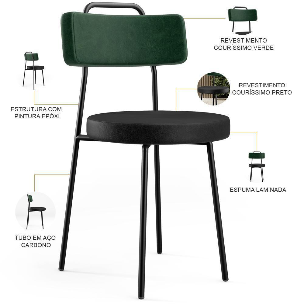 Kit 04 Cadeiras Estofada Para Sala Jantar Barcelona L02 Facto Verde Musgo Couríssimo Preto - Lyam - 5