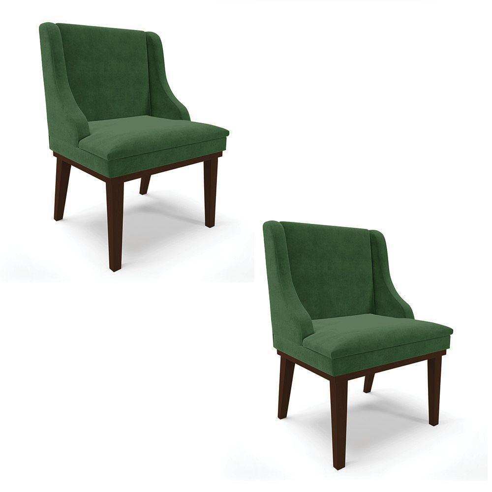 Kit 02 Cadeiras De Jantar Base Madeira Marrom Verde - 1