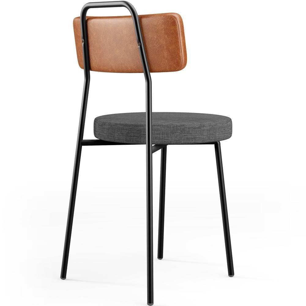 Kit 06 Cadeiras Estofada Sala De Jantar Barcelona L02 Couríssimo Camel Linho Cinza Escuro - Lyam - 6