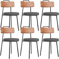 Kit 06 Cadeiras Estofada Sala De Jantar Barcelona L02 Couríssimo Camel Linho Cinza Escuro - Lyam - 1