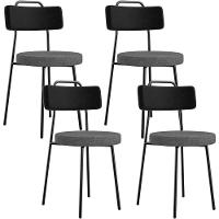 Kit 04 Cadeiras Estofada Sala De Jantar Barcelona L02 Couríssimo Preto Linho Cinza Escuro - Lyam - 1