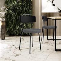 Kit 04 Cadeiras Estofada Sala De Jantar Barcelona L02 Couríssimo Preto Linho Cinza Escuro - Lyam - 8