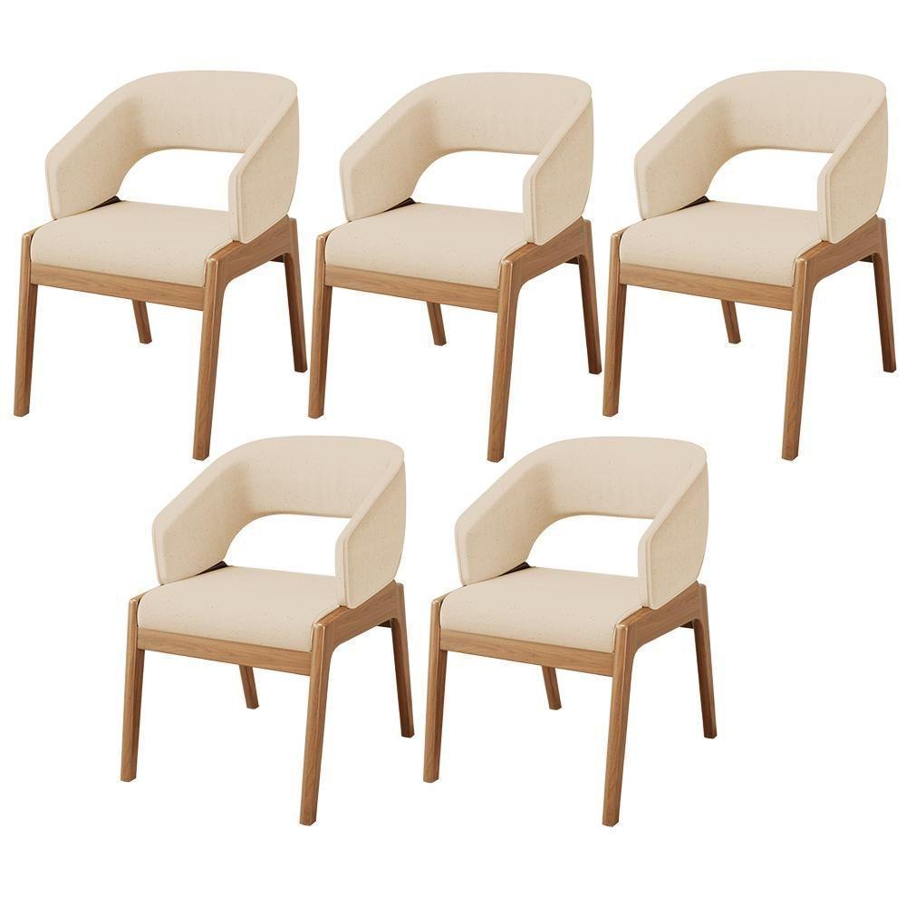 Kit 05 Cadeiras De Jantar E Estar Living Estofada Lince L02 Linho Bege Escuro - Lyam Decor - 1