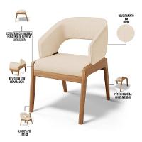 Kit 05 Cadeiras De Jantar E Estar Living Estofada Lince L02 Linho Bege Escuro - Lyam Decor - 7