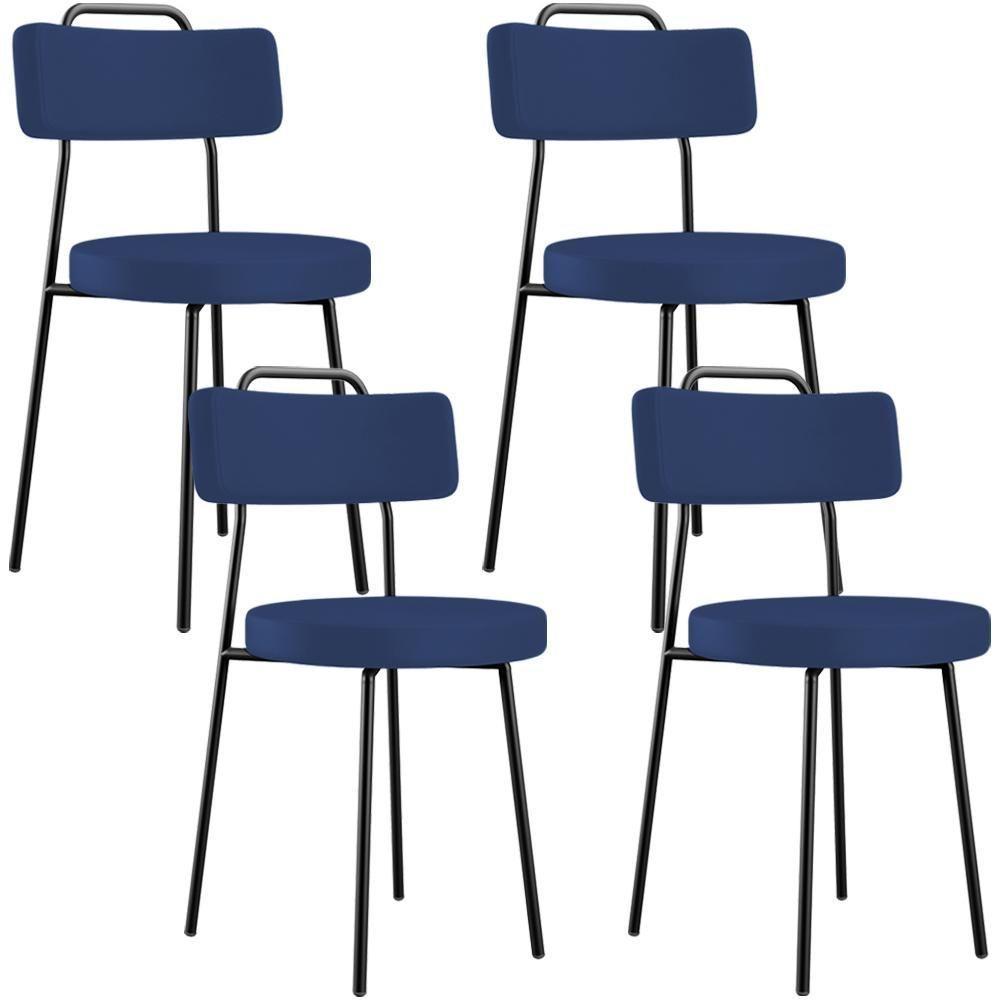 Kit 04 Cadeiras Decorativas Estofada Sala De Jantar Barcelona L02 Facto Azul Marinho - Lyam Decor - 1