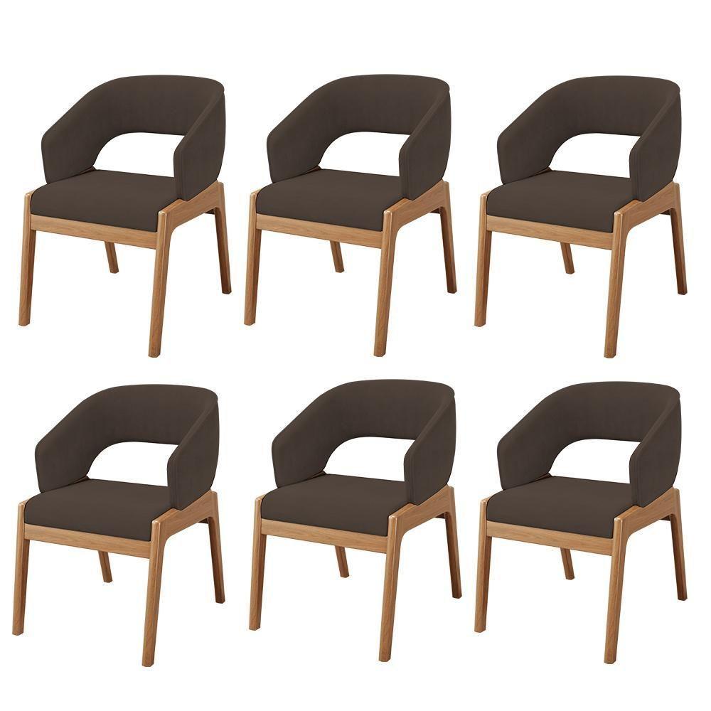Kit 06 Cadeiras De Jantar E Estar Living Estofada Lince L02 Suede Marrom - Lyam Decor - 1