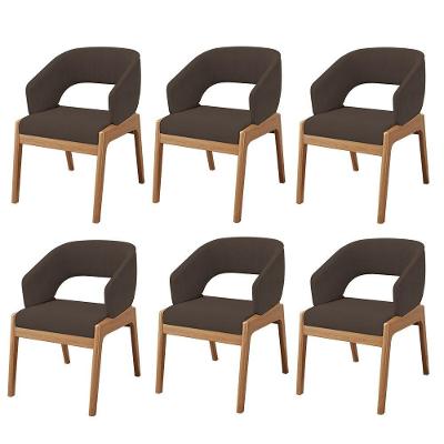 Kit 06 Cadeiras De Jantar E Estar Living Estofada Lince L02 Suede Marrom - Lyam Decor