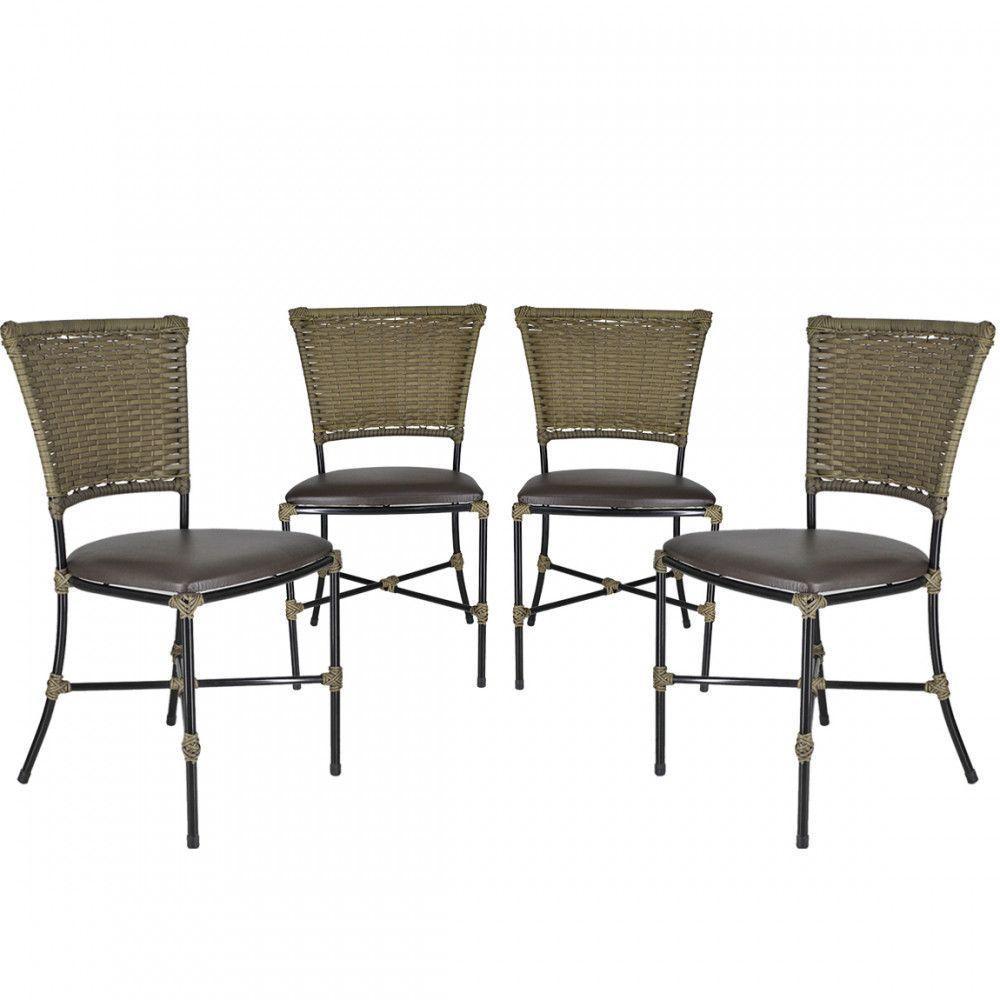 Jogo Com 4 Cadeiras Fibra Sintética Pequi Com Marrom - 1