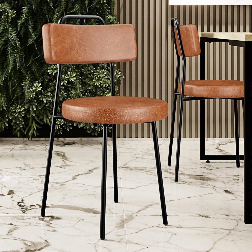 Kit 06 Cadeiras Decorativas Estofada Para Sala De Jantar Barcelona L02 Couríssimo Camel - Lyam Decor - 2