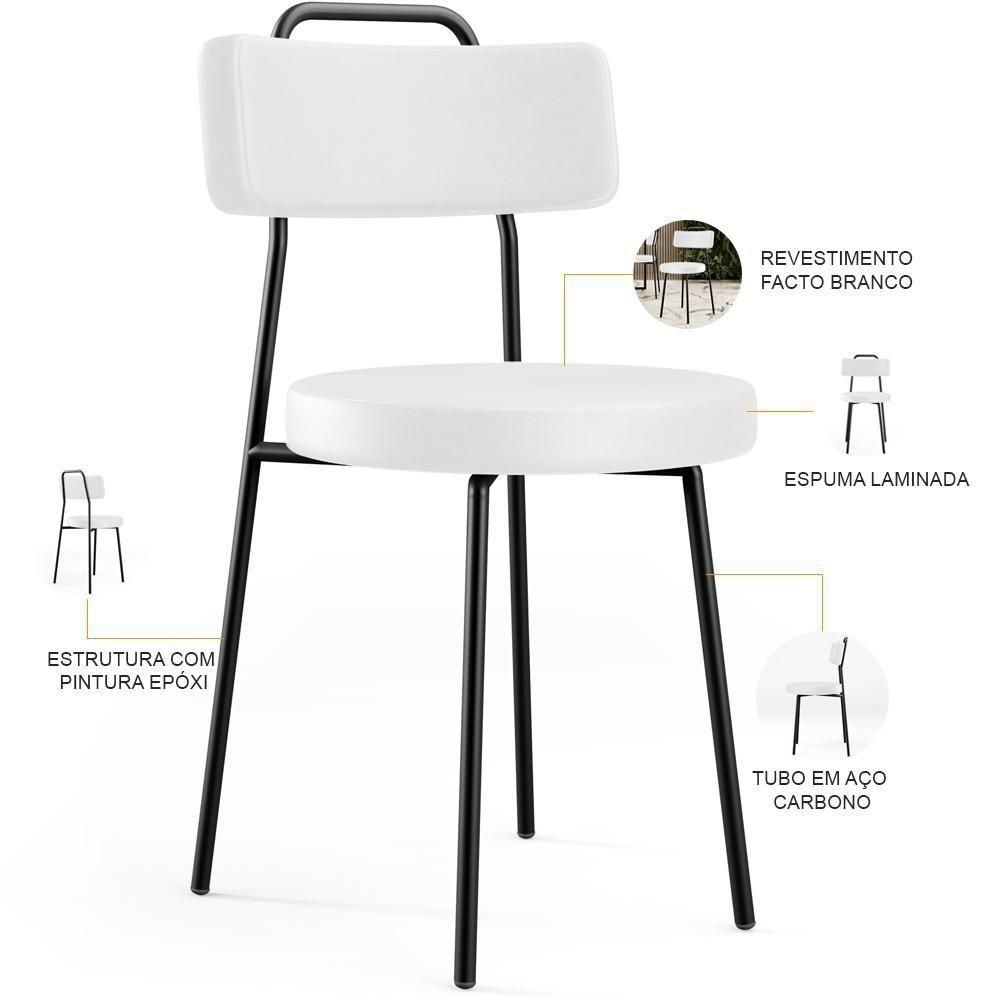 Kit 06 Cadeiras Decorativas Estofada Para Sala De Jantar Barcelona L02 Facto Branco - Lyam Decor - 5