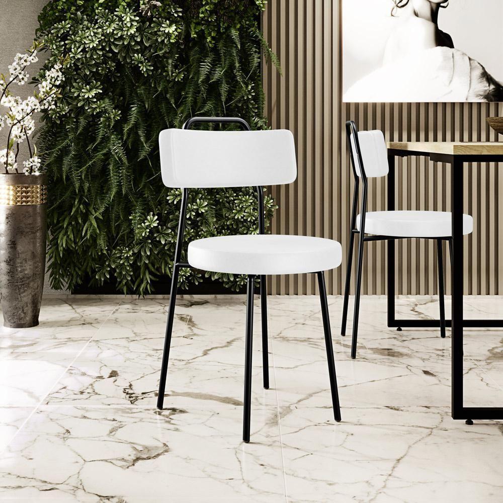 Kit 06 Cadeiras Decorativas Estofada Para Sala De Jantar Barcelona L02 Facto Branco - Lyam Decor - 8