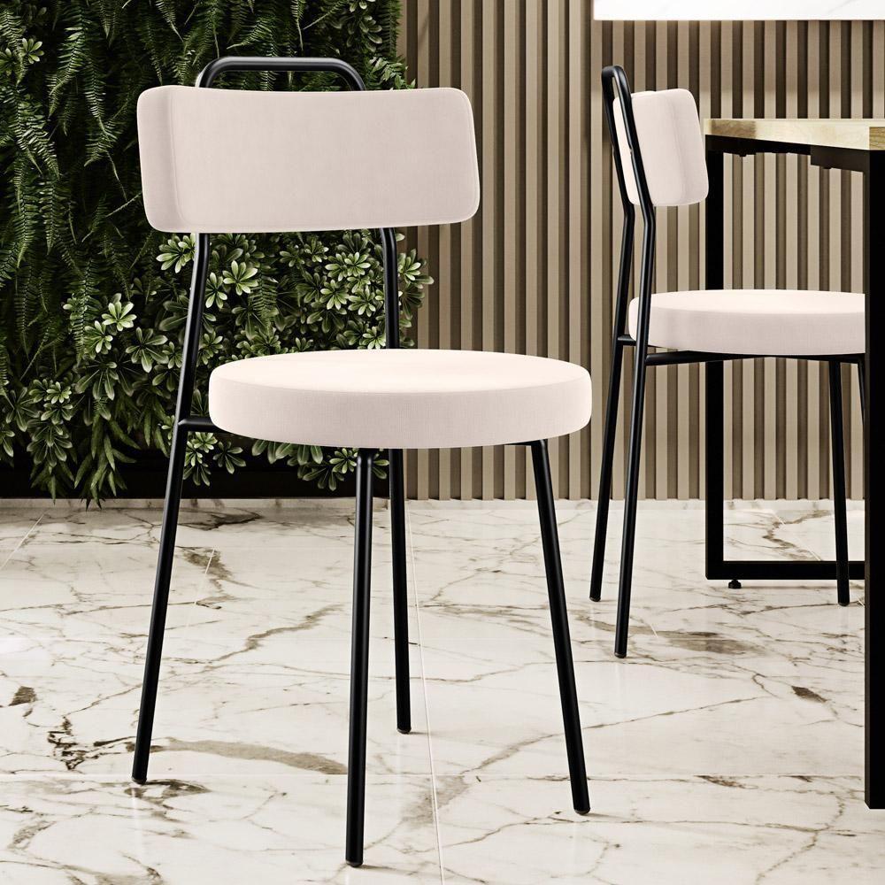 Kit 06 Cadeiras Decorativas Estofada Para Sala De Jantar Barcelona L02 Suede Bege - Lyam Decor - 4