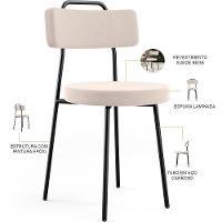 Kit 06 Cadeiras Decorativas Estofada Para Sala De Jantar Barcelona L02 Suede Bege - Lyam Decor - 3